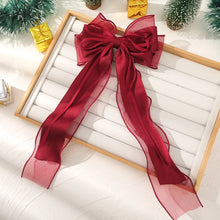 Ladies Wine Red Bow Hair Clip Ribbon Barrettes Clip Girls Bowknot Mesh Yarn Hairpin Women Hair Accessories New Year Gift
