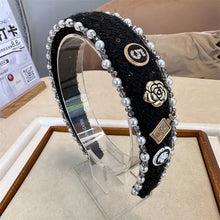 Exquisite Crystal Ball Pearl Number 5 Letter Camellia Headband Women Hair Accessories France Pearl Beaded Hairhoops Headwears