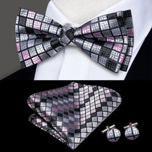 Hi-Tie Silk Pre-tied Mens Bowtie Hanky Cufflinks Set Bow Tie Cravat for Male Jacquard Solid Paisley Floral Men Wedding Business